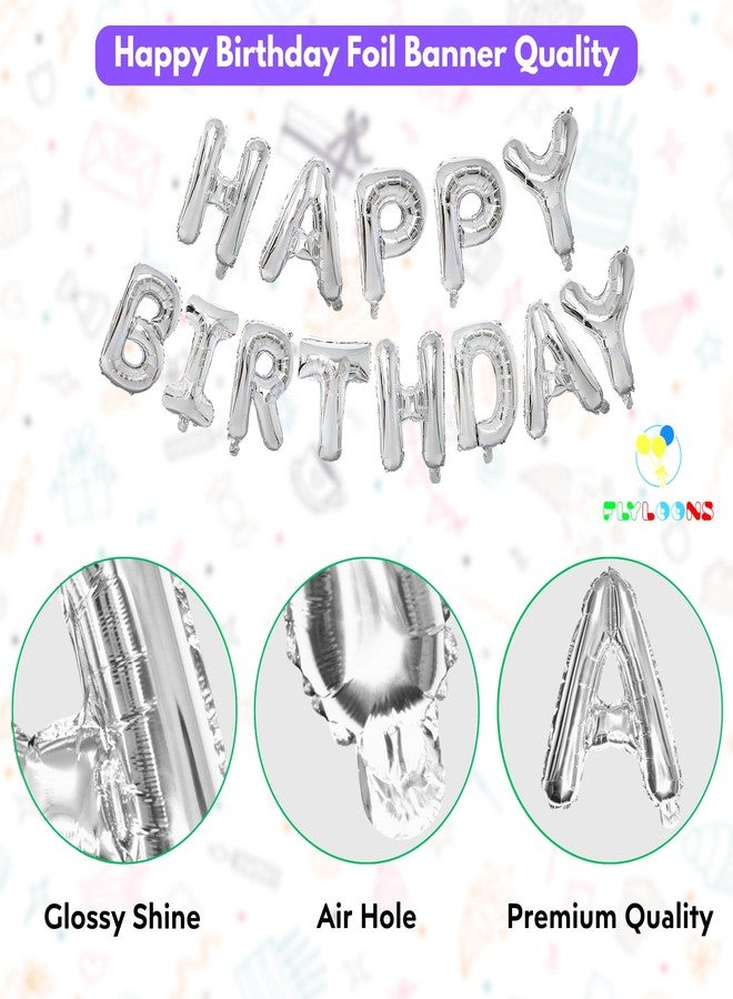 Flyloons 1st Silver Colour Happy Birthday Foil Balloon Set For 1 Year Old Boys Girls Baby | With Number One | 13 Letters Reusable Happy Birthday Metallic Foil Balloons Decoration Kit, 14 Pcs - Image 5